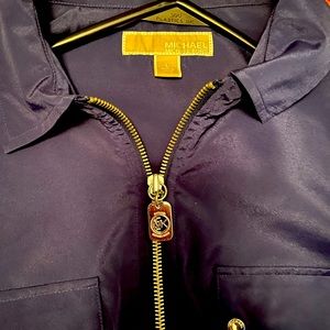 Michael Kors blue size large blouse with gold zipper.